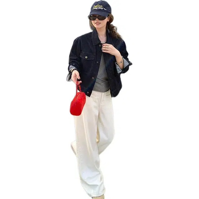 邓大喵 原色复古宽松短款百搭牛仔外套 女款