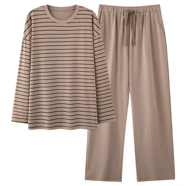 俏霓桐 春秋款时尚条纹纯棉亲肤经典百搭简约气质长袖长裤家居服可外穿睡衣套装 男款