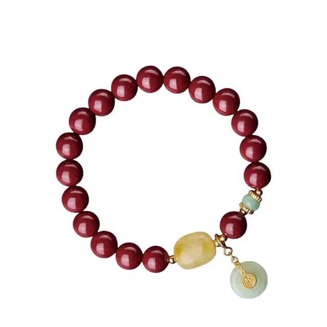 宣华意 国风新中式时尚复古典雅精致高级感小众设计 原矿平安扣 招财纳福 吉祥如意 守护好运 朱砂 手串 女款