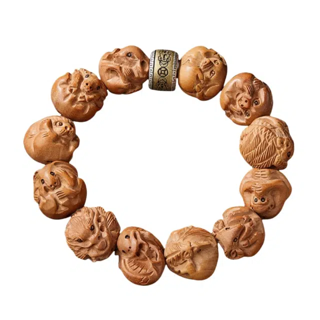 宣华意 精雕刻生肖 国风高端新中式复古 盘玩佛珠 平安文玩 财源广进 好运连连 守护纳福 桃木 手串 男款