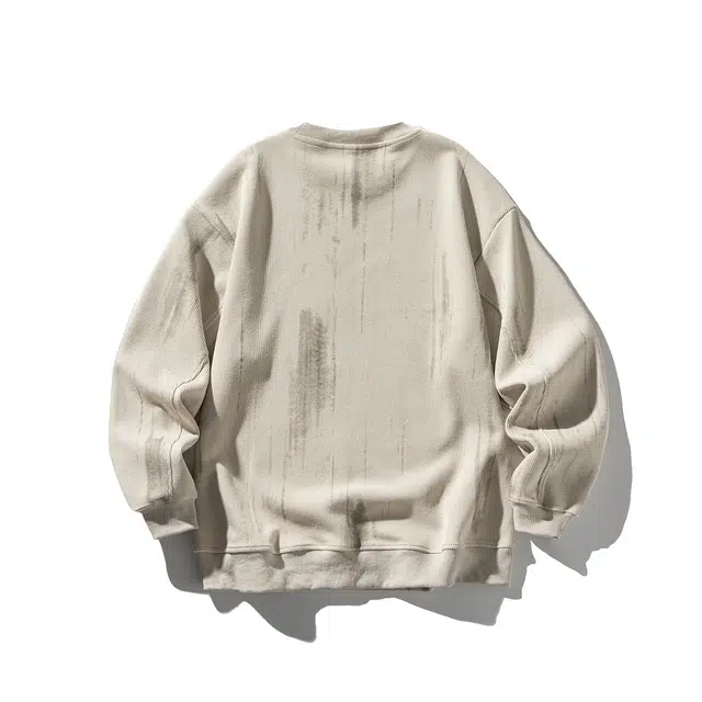 独驰 美式重磅不规则印花设计潮流宽松休闲男上衣卫衣 男女同款