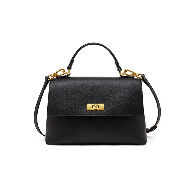 老人头 时尚高级感小众设计通勤 牛皮革拼合成革 手提包 常规 女款 黑色/卡其色/棕色