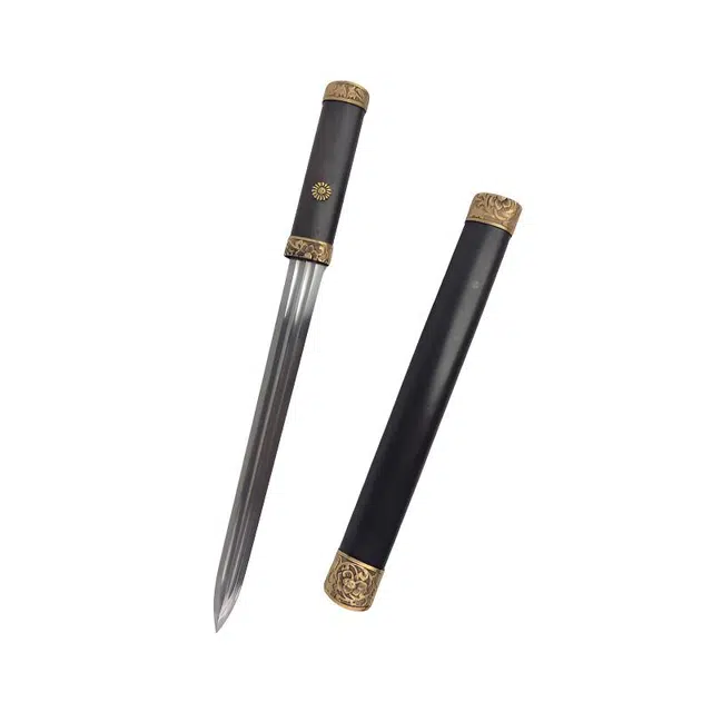 天子剑 牡丹短剑黑檀木鞘手柄黄铜百炼花纹钢瓦面刃刀剑 其他静态模型