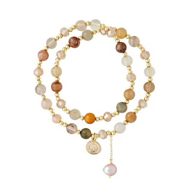 陌阡雪 轻奢高级感甜蜜饰爱双圈叠戴 小众小清新 水晶 玉石手链 男女同款情侣款