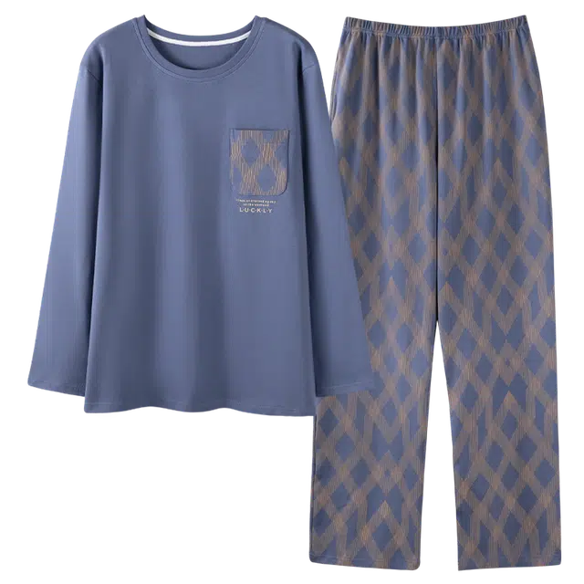 俏霓桐 春秋款经典简约格子纯棉亲肤休闲百搭青少年长袖长裤家居服可外穿睡衣套装 男款