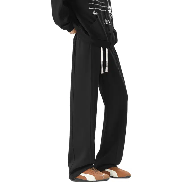 布客行 线条拼接显高显瘦抽绳宽松卫裤美式复古纯色简约百搭弹力针织长裤港风垂顺亲肤舒适学院风户外休闲裤 男女同款