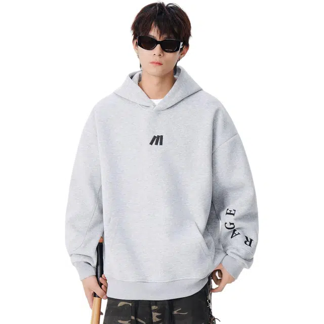 隐狼世家 连帽套头男刺绣宽松春秋季休闲百搭帽衫日系复古潮牌情侣上衣卫衣 男款