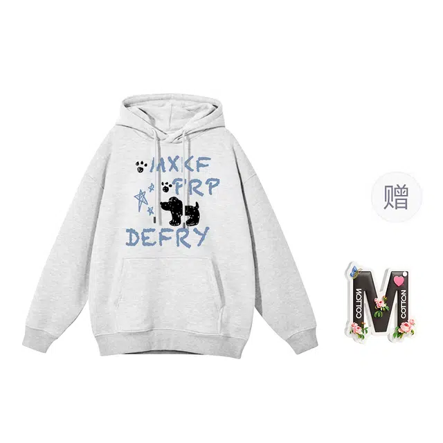 棉购 韩系可爱小狗学院风卡通连帽上衣趣味印花绒衫休闲百搭宽松卫衣 女款