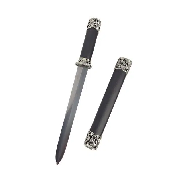 天子剑 墨梅小短剑黑檀木鞘白铜装饰百炼花纹钢剑身刀剑 其他静态模型