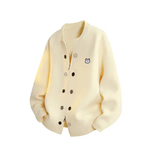 吾皇猫 韩系简约高级感扣子装饰设计宽松百搭舒适拉链开衫外套慵懒休闲通勤针织衫毛衣 女款