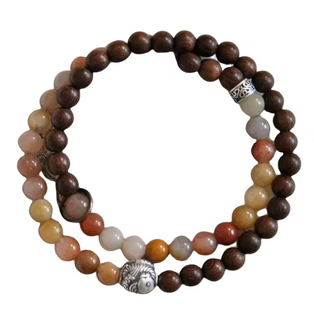 子婳 新中式复古小众古风鱼鳞圆珠双圈珠串国风招财转运好运连连 金丝檀木 手串 男女同款情侣款