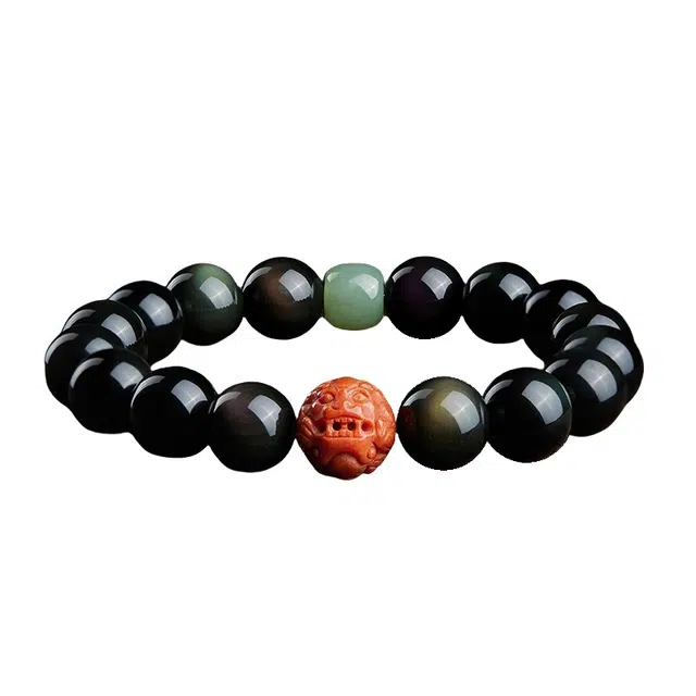 宣华意 国风新中式时尚高级感 招财貔貅 转运珠佛珠 诸事顺遂 好运连连 双彩眼彩虹眼 黑曜石 手串 男女同款情侣款