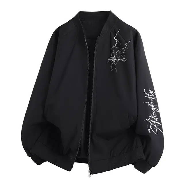 红蜻蜓 美式高街闪电字母涂鸦数字印花宽松百搭舒适防风保暖休闲棒球服外套夹克 男女同款