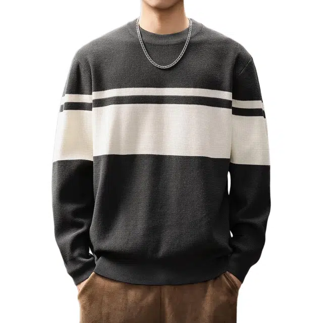 贵色 青少年学院风潮流百搭撞色条纹长袖清新文艺亲肤柔软休闲圆领针织衫 男女同款