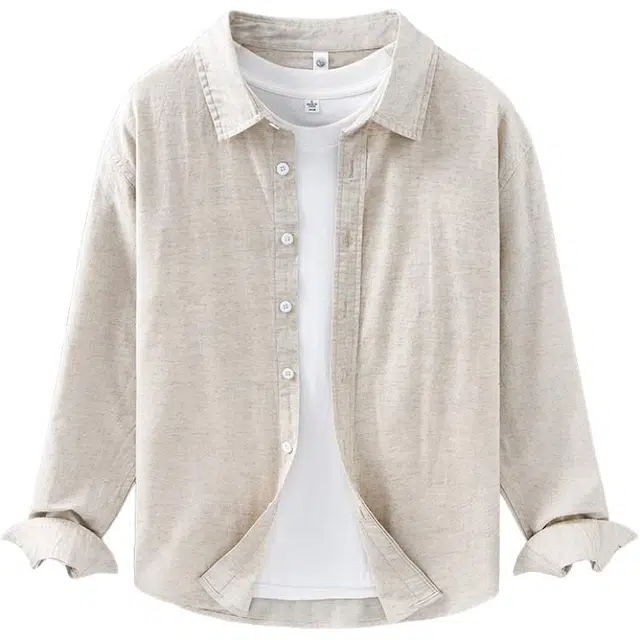 么宁 经典款长袖舒适透气宽松翻领外套纯色简约百搭休闲上衣个性帅气衬衫 男女同款