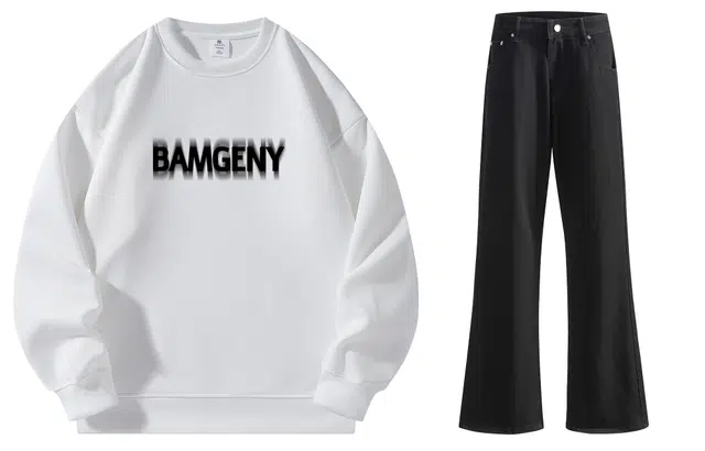 八哥 美式高街学院风字母圆领宽松纯色卫衣垂感百搭水洗弯刀阔腿裤休闲运动套装 男女同款