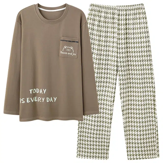 俏霓桐 春秋款可爱卡通纯棉亲肤简约休闲宽松舒适长袖长裤家居服可外穿睡衣套装 男款