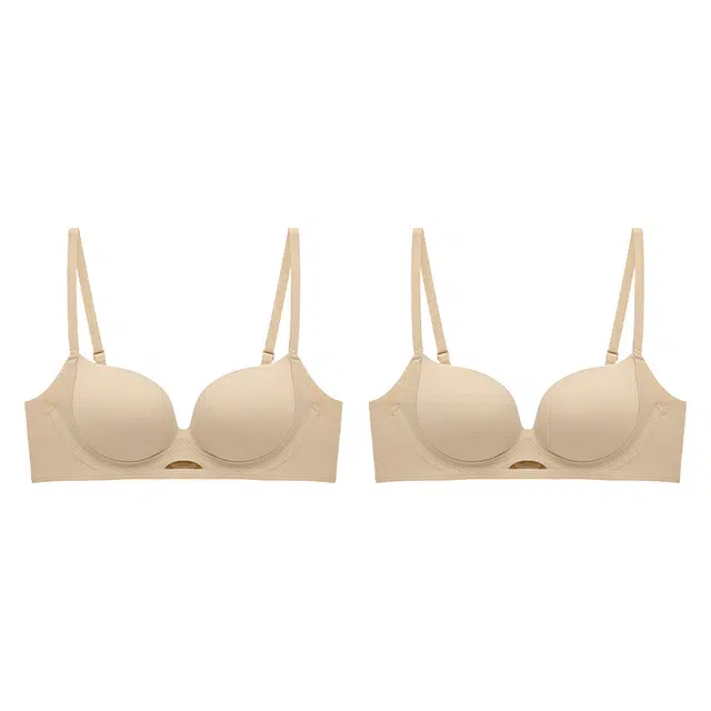 健将 纯色隐形无痕小心机少女内衣柔软舒适亲肤透气防下垂收副乳纯欲美背清纯百搭日常无钢圈可调节肩带 组合装文胸 女款