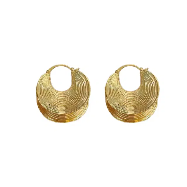 澜耀 金褶涟漪 复古欧美夸张金色层叠时尚大圈 铜合金 耳环 女款