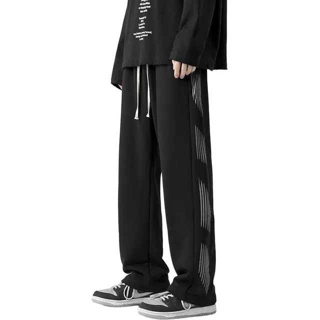 大格子与黑猫 设计感潮流运动裤宽松百搭直筒阔腿长裤子休闲裤 男款