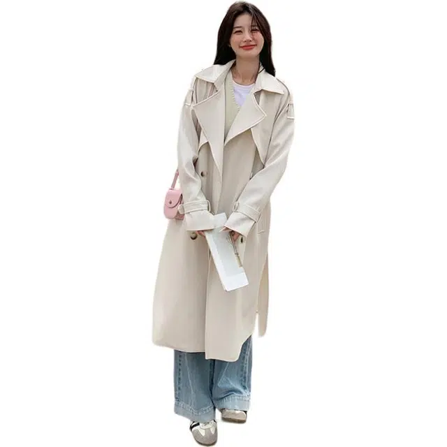 稻草人 高级感休闲垂感宽松中长款风衣外套 女款