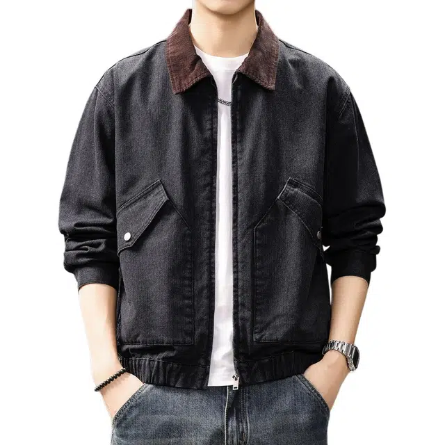 贵色 美式复古阿美咔叽风潮牌水洗做旧工艺翻领外户外出行穿搭拼接口袋设计休闲工装上衣夹克 男女同款