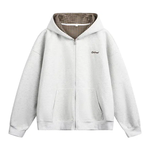 洋葱很忙 内里廓形连帽男美式潮牌撞色字母刺绣开衫卫衣 男女同款