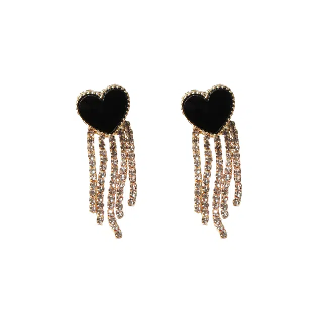 澜耀 墨心流苏 小香风爱心 港风复古气质流苏耳饰 铜合金 耳环 女款