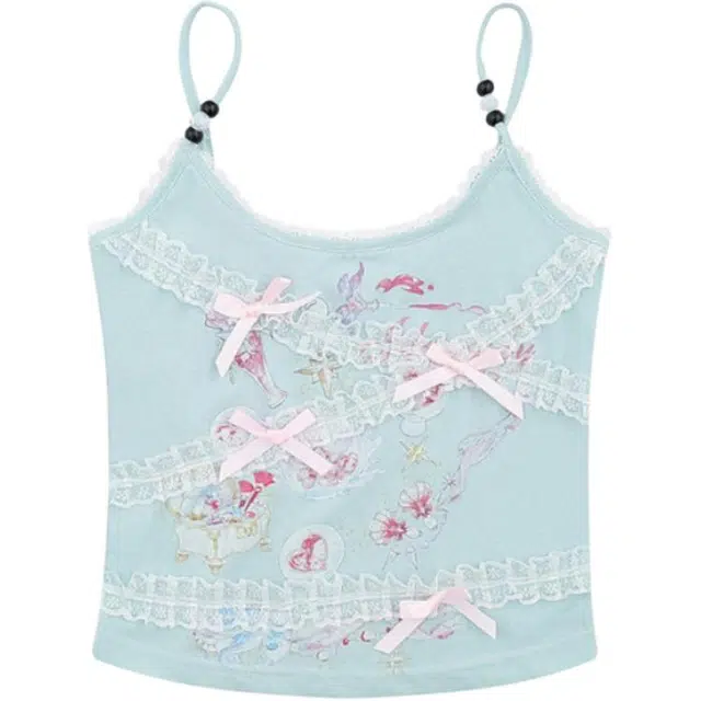 木清清 涂鸦拼接蕾丝花边短款修身显瘦吊带 女款