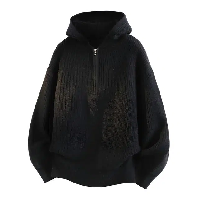 中国航天 国潮半拉链设计纯色基础款学院风慵懒松弛感复古时尚潮流百搭简约宽松休闲舒适软糯保暖连帽毛衣针织衫 男女同款