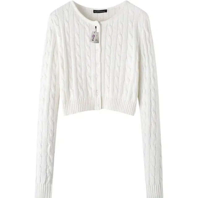 识恩 修身单排扣麻花开衫上衣长袖圆领显瘦外套针织衫 女款