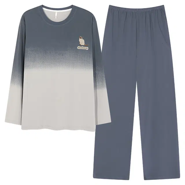 俏霓桐 可爱休闲简约舒适圆领长袖长裤家居服可外穿睡衣套装 男款