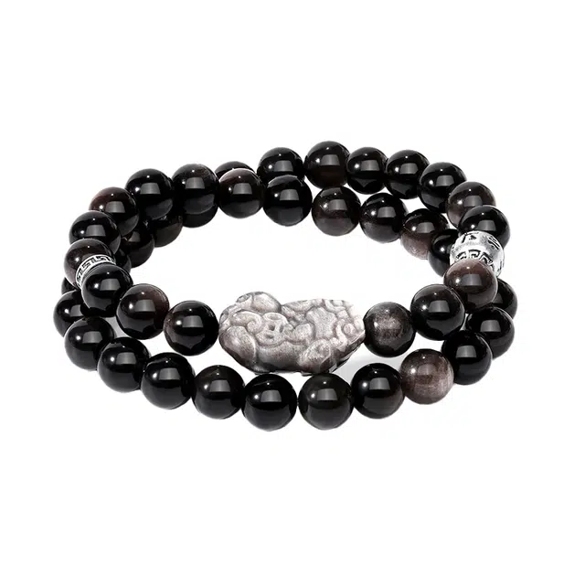 匆匆那年 纳八方财 聚天下福 平安扣双层 小众设计 个性潮流时尚百搭#好运 黑曜石 手串 男款