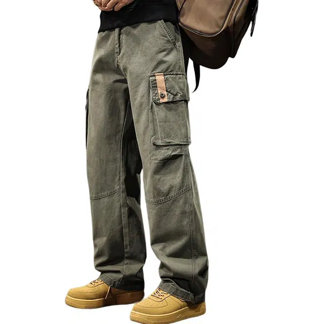 路杰邦  美式高端秋季军绿色宽松直筒阔腿休闲多口袋设计纯棉舒适百搭时尚工装裤 男款