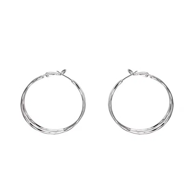 澜耀 银影叠环 小众高级感银色双层耳圈 时尚气质耳饰 铜合金 耳环 女款