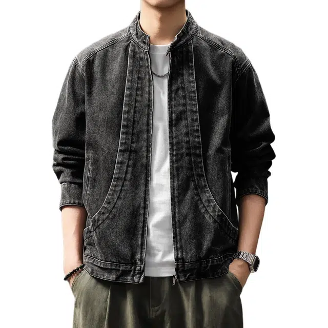 贵色 美式复古阿美咔叽风水洗做旧工装立领外套潮牌高街痞帅耐磨耐脏日常穿搭拼接上衣夹克 男女同款