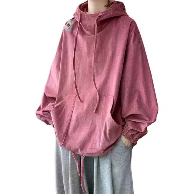 北极绒 连帽复古复古纯色落肩袖套头卫衣 男款