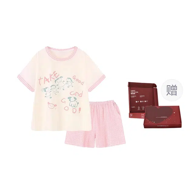 顶瓜瓜 夏季女简约休闲文字印花家居服睡衣礼盒 女款