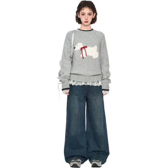 柏黛妃 清新气质百搭优雅长袖针织衫 女款