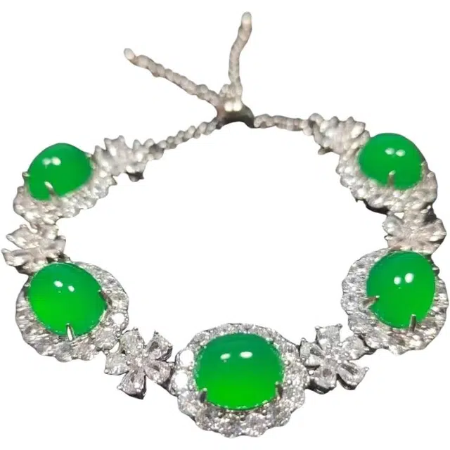 识恩 薄荷绿花朵设计师款简约新中式白月光宝石#好运 玉髓 手链 女款