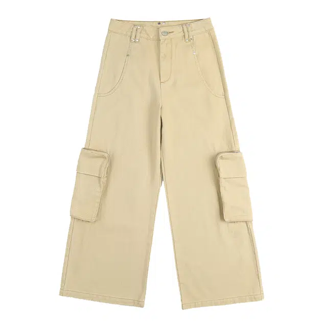 拾籍 美式休闲大口袋设计高腰宽松工装裤 女款