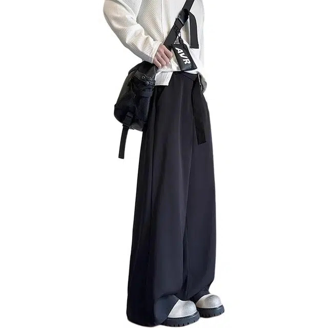 大格子与黑猫 美式潮牌那不勒斯垂感季高级感痞帅宽松阔腿休闲裤 男款