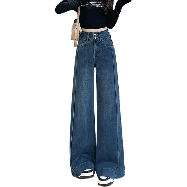 如续 复古阔腿早秋显瘦宽松时尚垂感直筒裤子牛仔裤 女款