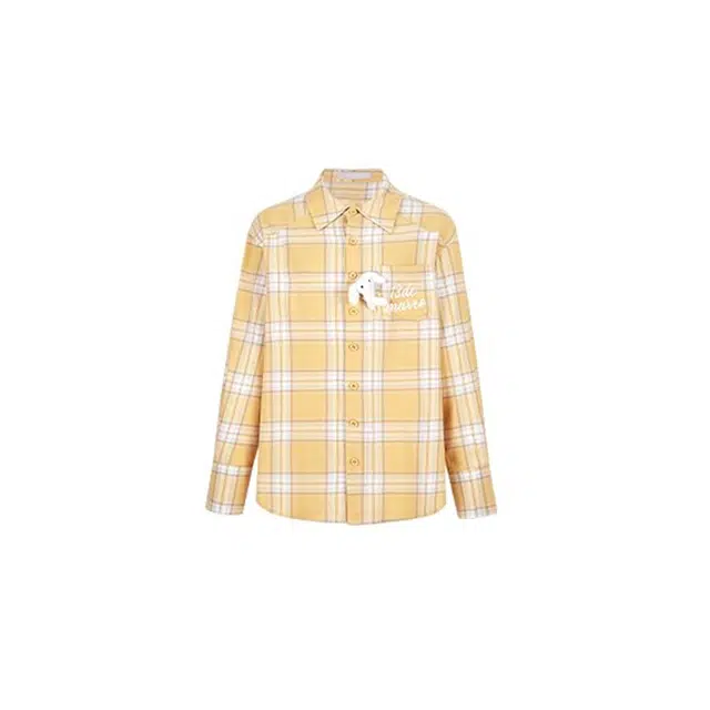 怪力萝莉 美式复古口袋伴侣中长款格子长袖外套衬衫 女款