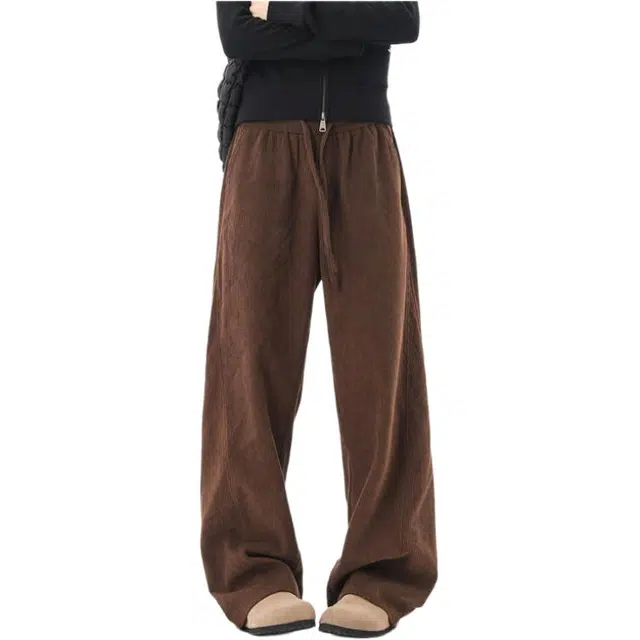 拓菲 老钱风立体剪裁灯芯绒裤子情侣大码运动裤宽松垂感直筒阔腿裤休闲裤 男女同款