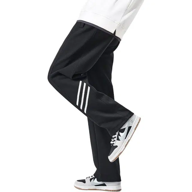 么宁 三条杠条纹运动卫裤简约百搭宽松直筒裤垂感舒适透气个性帅气户外日常休闲裤 男女同款