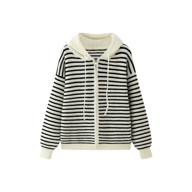 花蔓色 秋季时尚慵懒风多风格连帽开衫外套女针织衫 女款