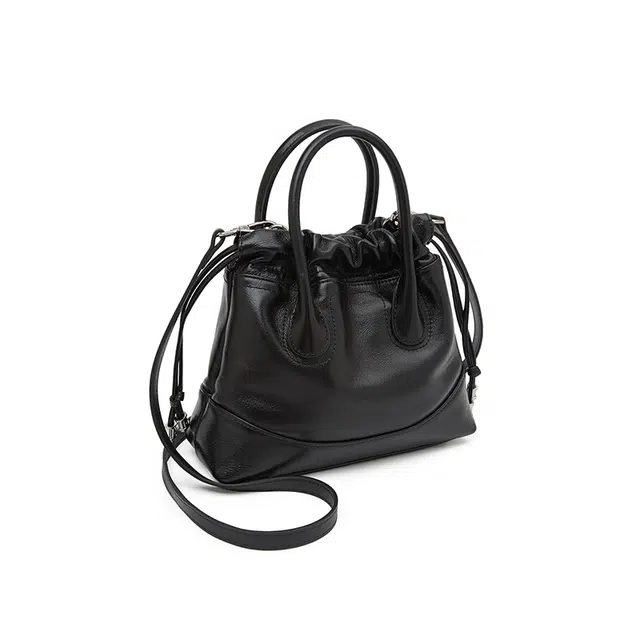 老人头 小香风通勤时尚高级质感气质个性 牛皮拼合成革 水桶包手提包 女款 黑色/白色/浅灰色