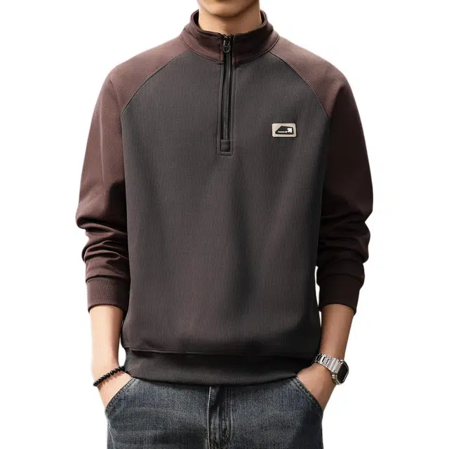 贵色 城市机能风立领撞色拼接半拉链长袖潮牌时尚百搭立体裁剪工艺重磅休闲卫衣 男女同款