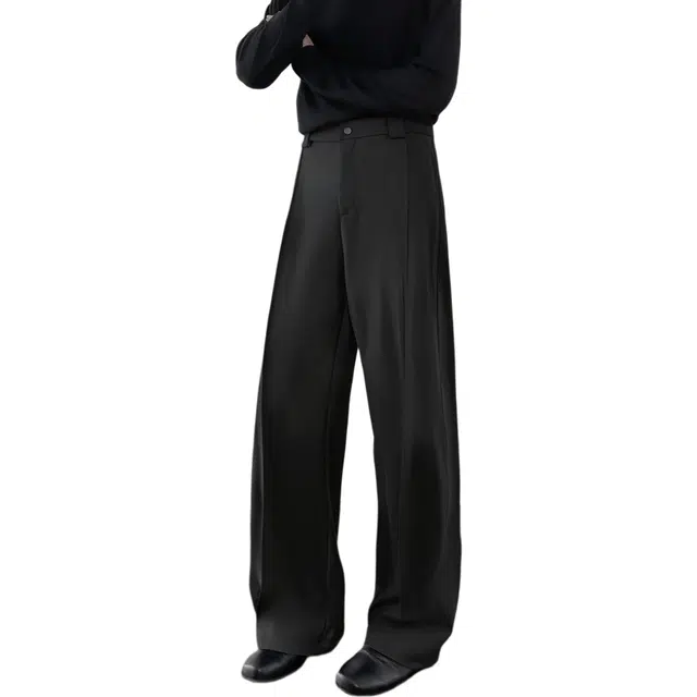 图兰朵 日系复古高街嘻哈街头基础款纯色简约纽扣拉链设计高级中腰显高显示潮流百搭高颜值痞帅阔腿垂感柔软亲肤直筒微喇西装裤 男女同款